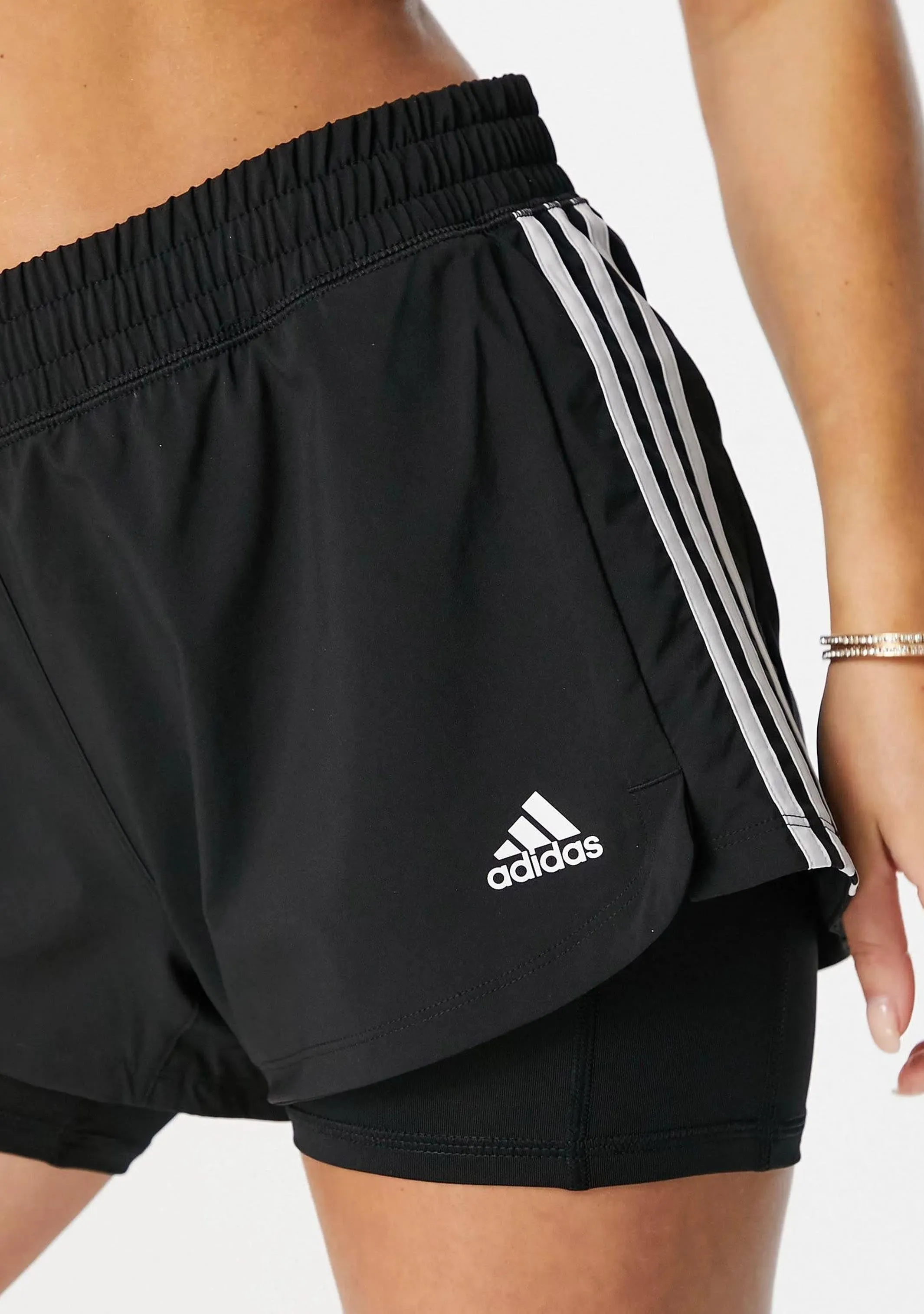 Adidas Womens 3 Stripe Pacer Two-In-One Shorts <br> GL7686