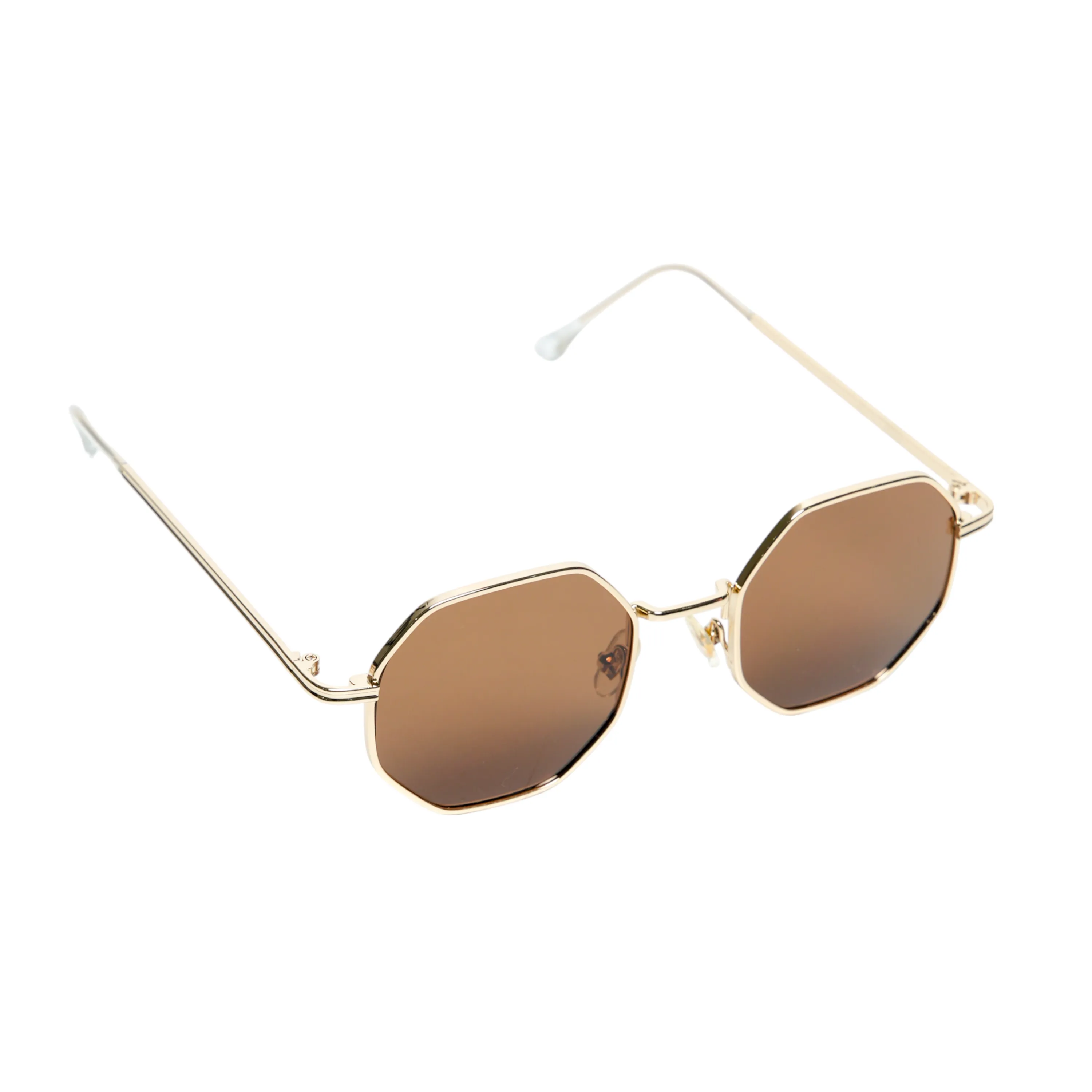 Chokore Octagon-shaped Metal Sunglasses (Gold & Brown)