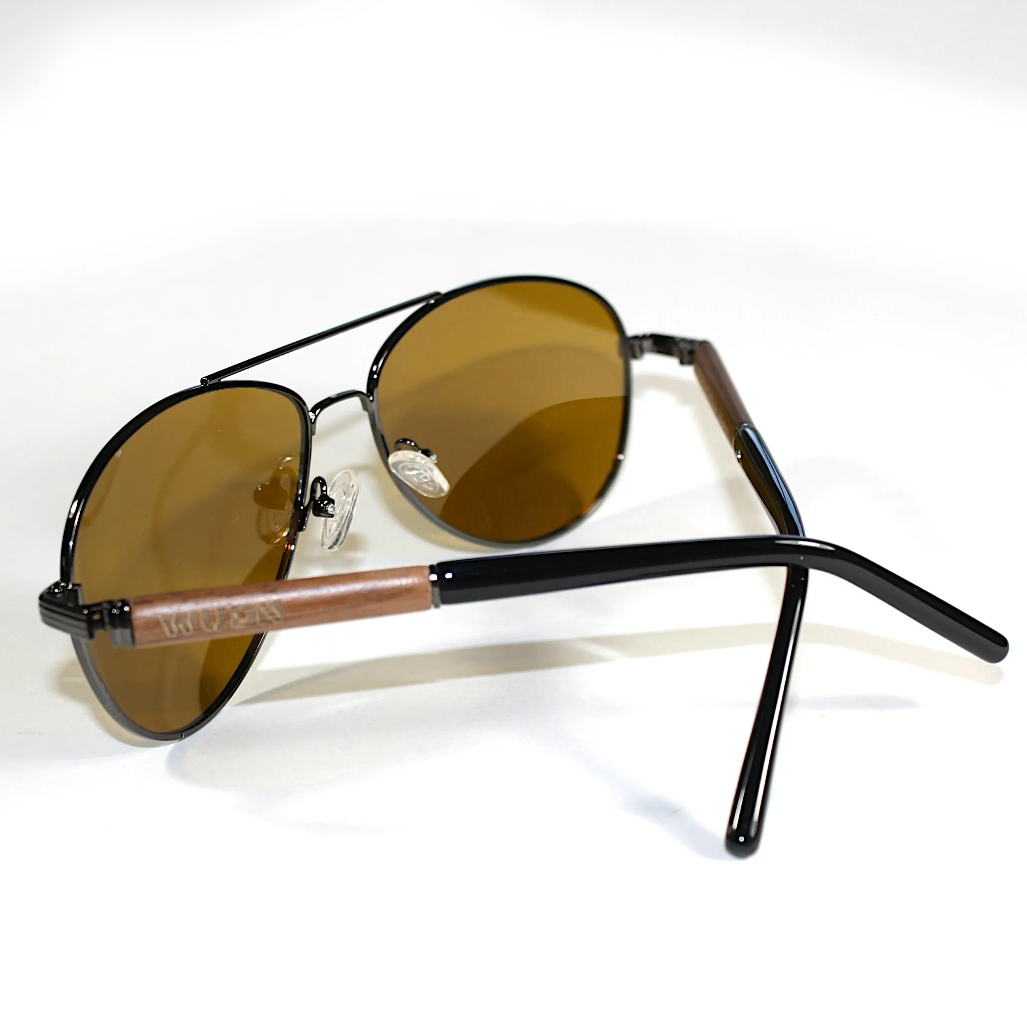 Classic Aviator Hybrid Acetate Frame Sunglasses with Real Wood Inlay & Polarized Lenses by WUDN