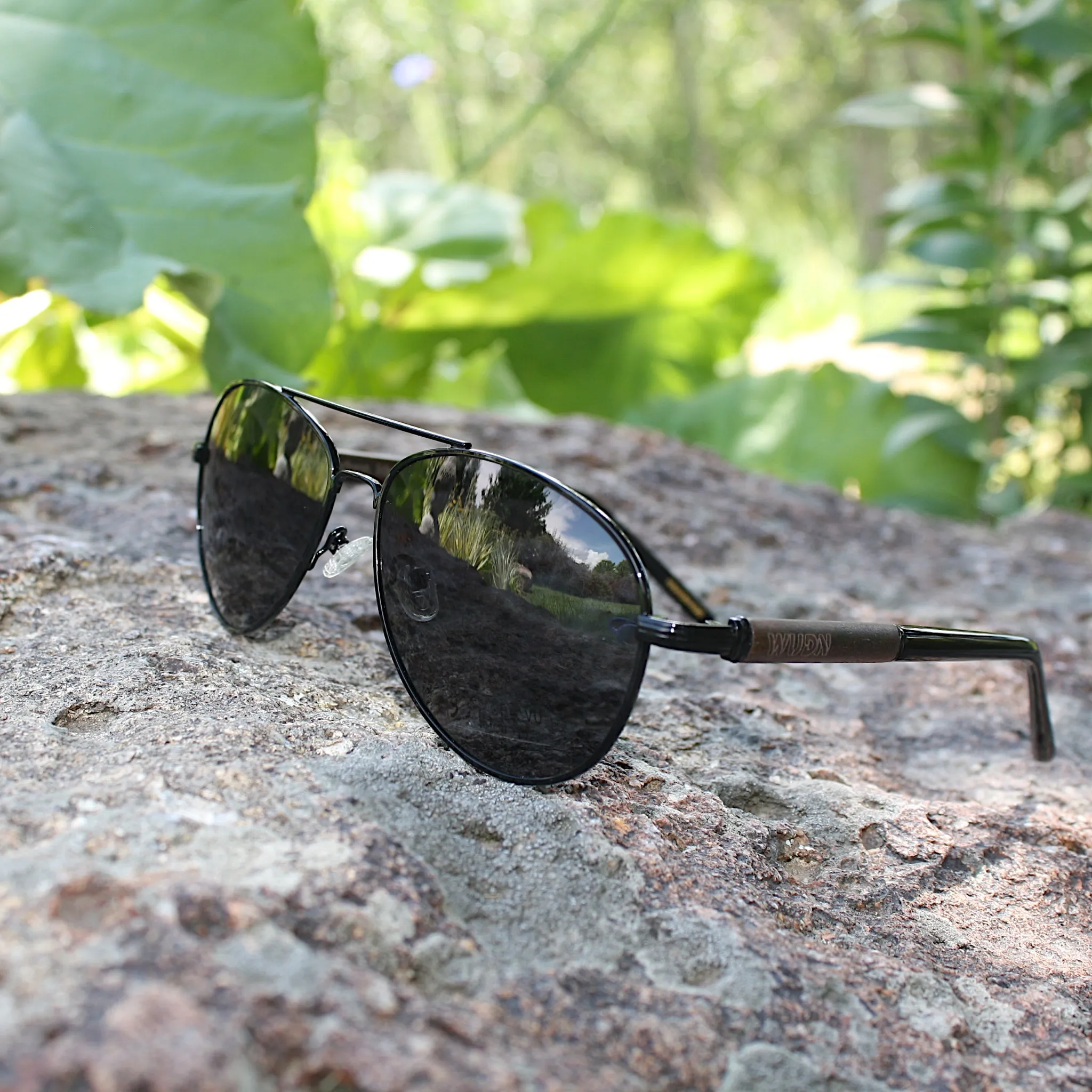 Classic Aviator Hybrid Acetate Frame Sunglasses with Real Wood Inlay & Polarized Lenses by WUDN