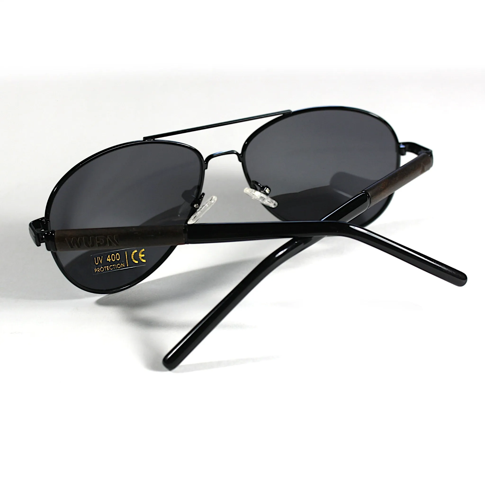 Classic Aviator Hybrid Acetate Frame Sunglasses with Real Wood Inlay & Polarized Lenses by WUDN