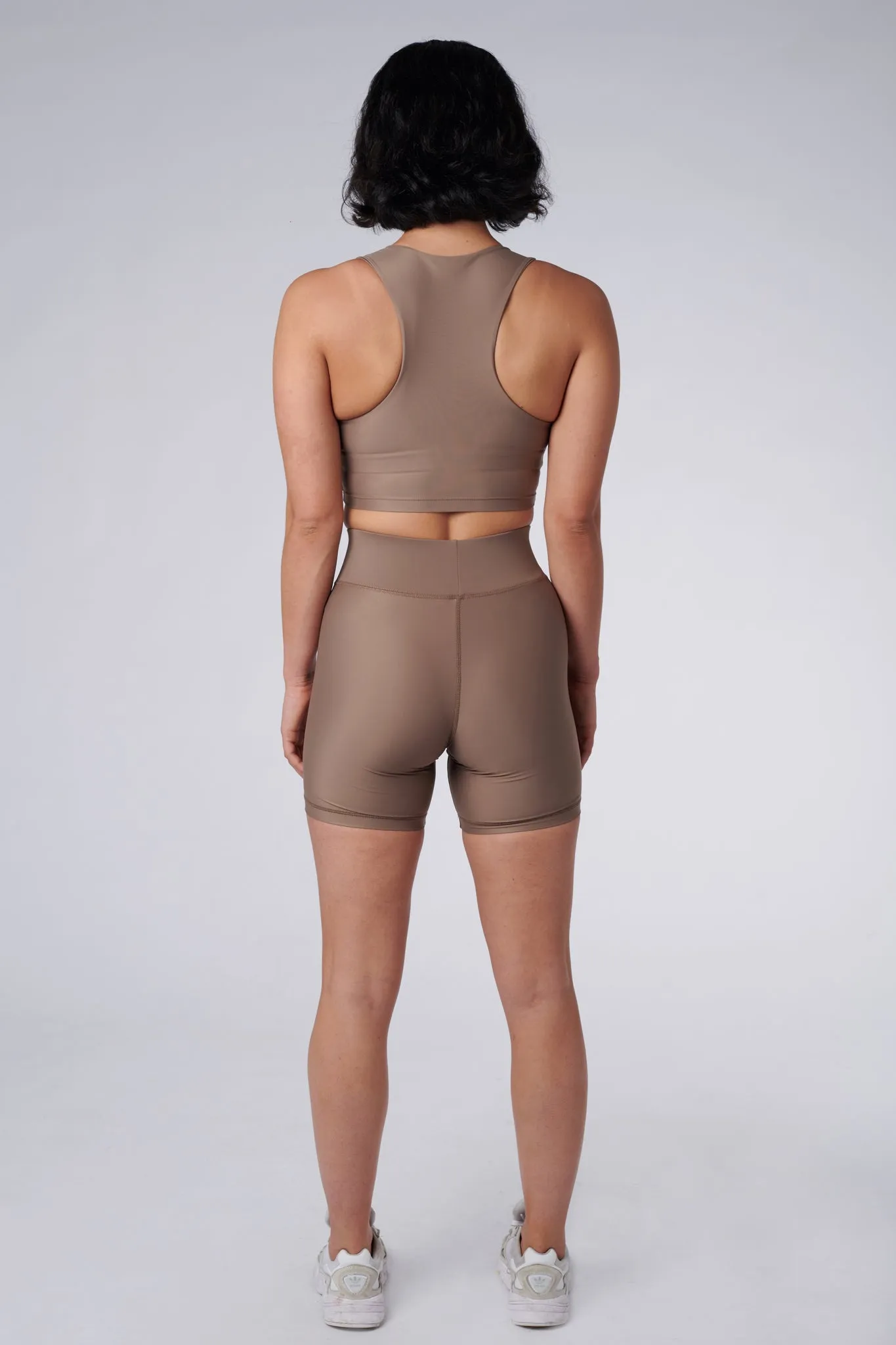 Cora High Waisted Bicycle Shorts | Recycled Nylon | Sand