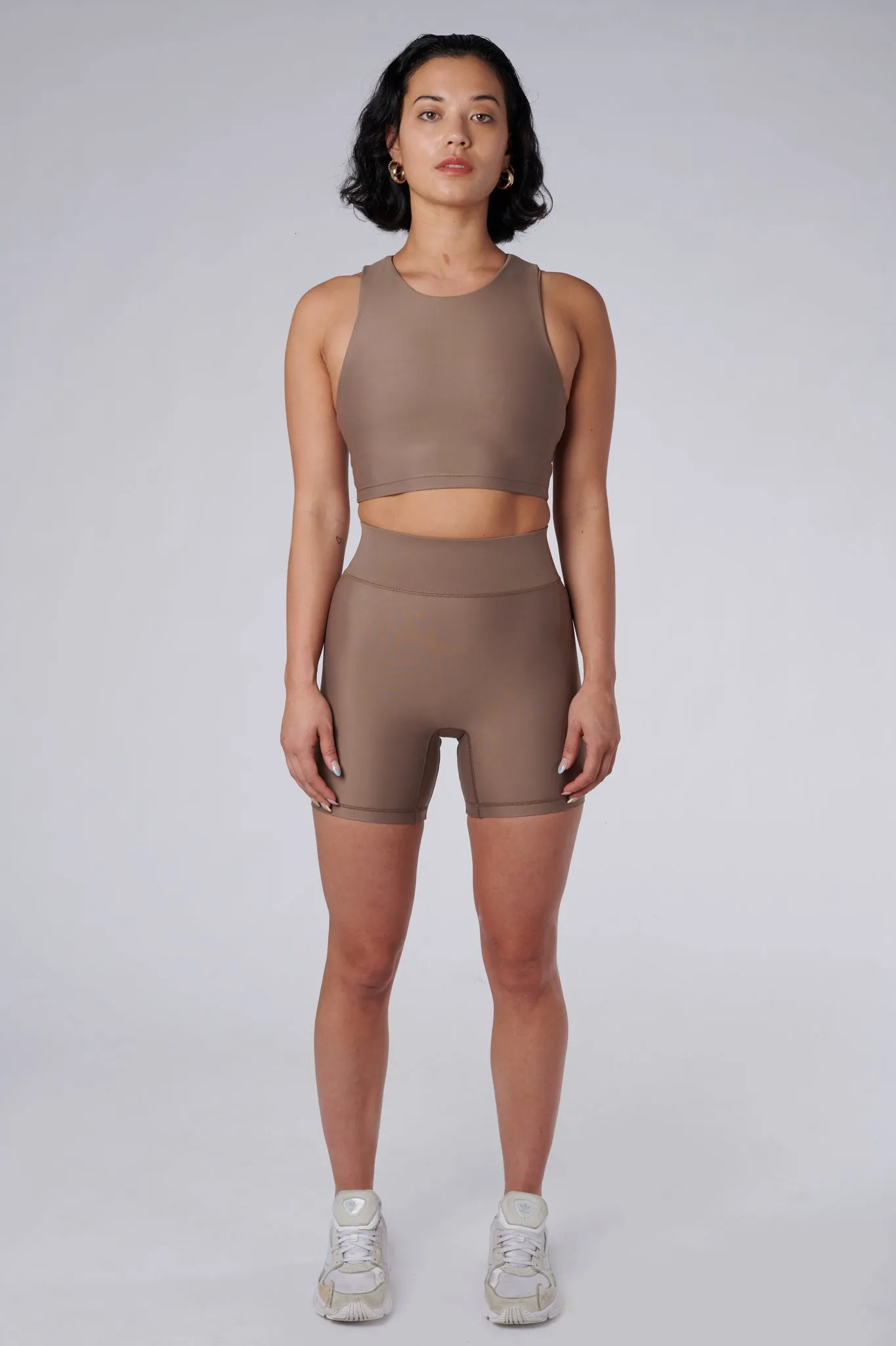 Cora High Waisted Bicycle Shorts | Recycled Nylon | Sand