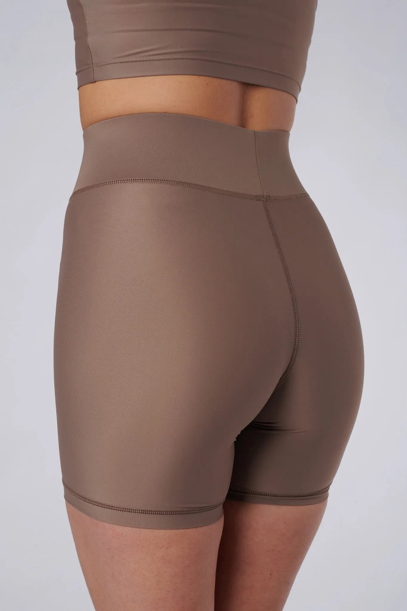 Cora High Waisted Bicycle Shorts | Recycled Nylon | Sand