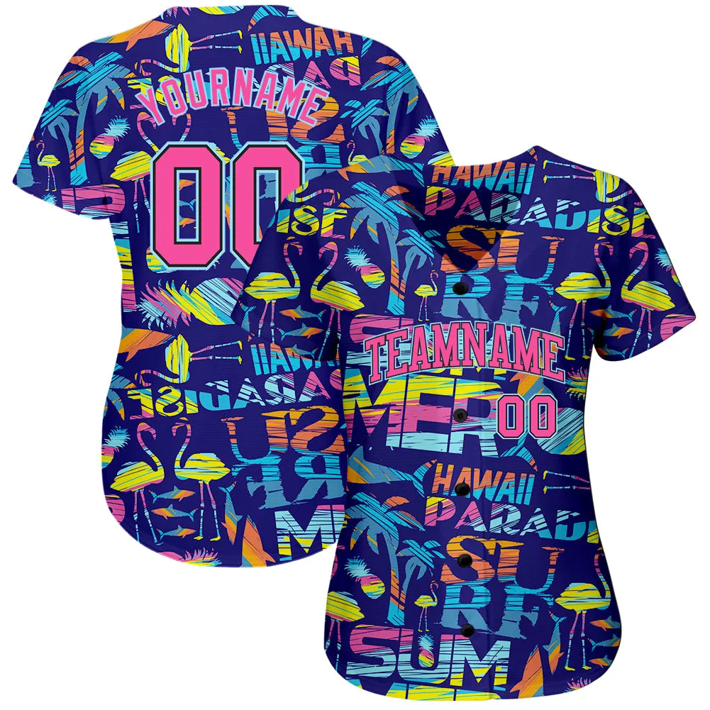 Custom 3D Pattern Design Abstract Geometric Pattern With Palm Trees Sharks Flamingo With The Words:Summer Hawaii Authentic Baseball Jersey