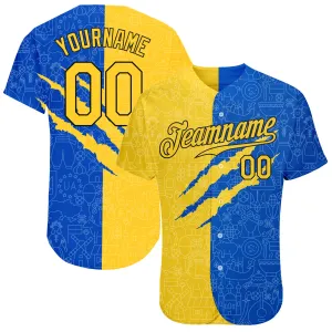 Custom 3D Pattern Design Ukrainian Flag Authentic Baseball Jersey