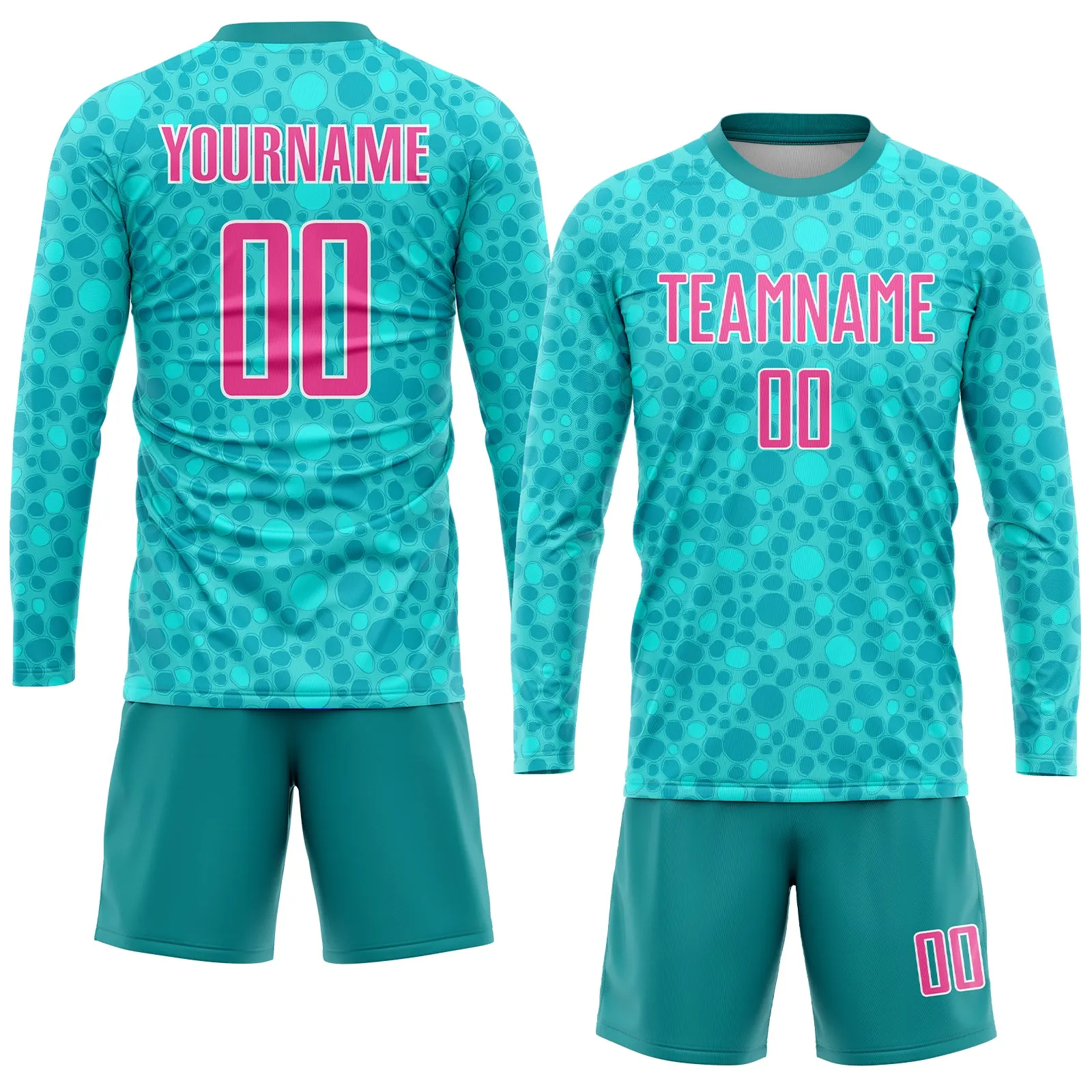 Custom Aqua Pink-White Sublimation Soccer Uniform Jersey