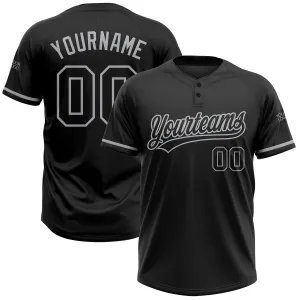 Custom Black Black-Gray Two-Button Unisex Softball Jersey