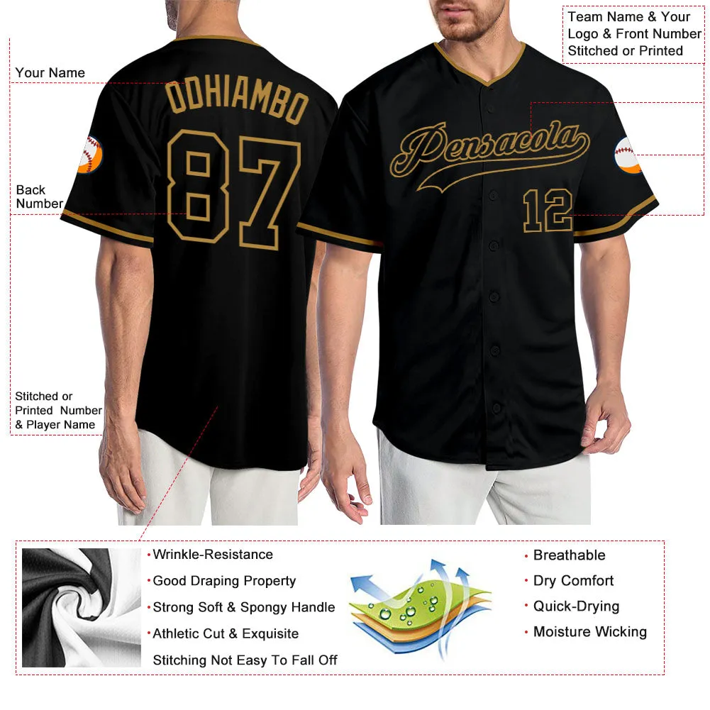 Custom Black Black-Old Gold Authentic Baseball Jersey