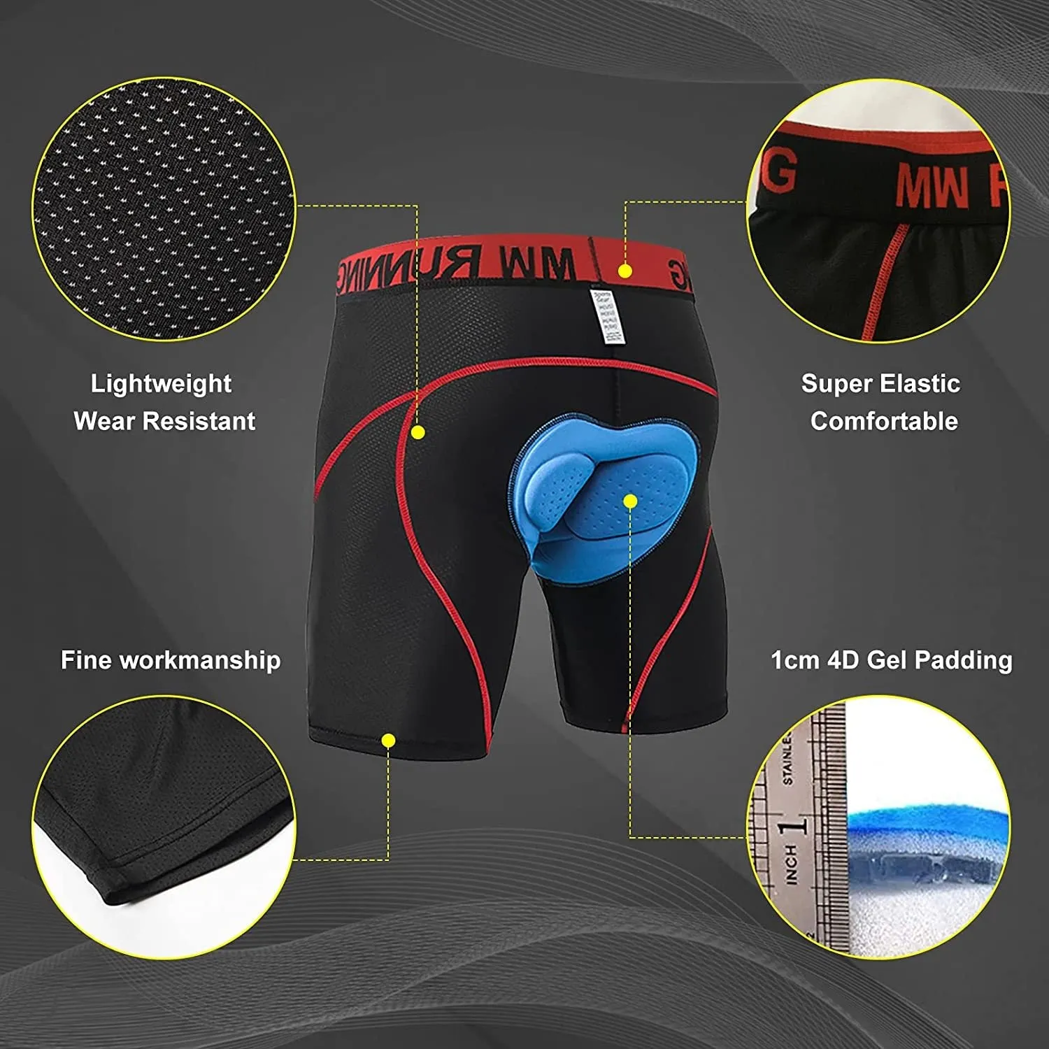 Men's Cycling Underwear, 3D Padded Bike Shorts, Quick Dry Breathable Mountain Bicycle Tights Leggings