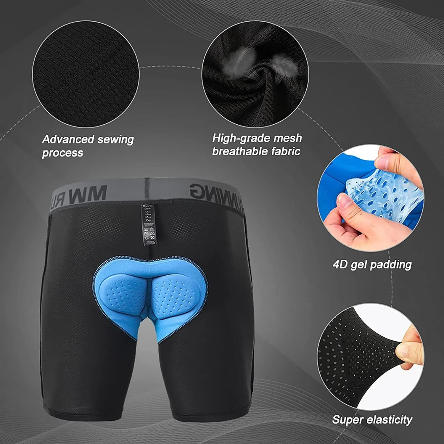 Men's Cycling Underwear, 3D Padded Bike Shorts, Quick Dry Breathable Mountain Bicycle Tights Leggings