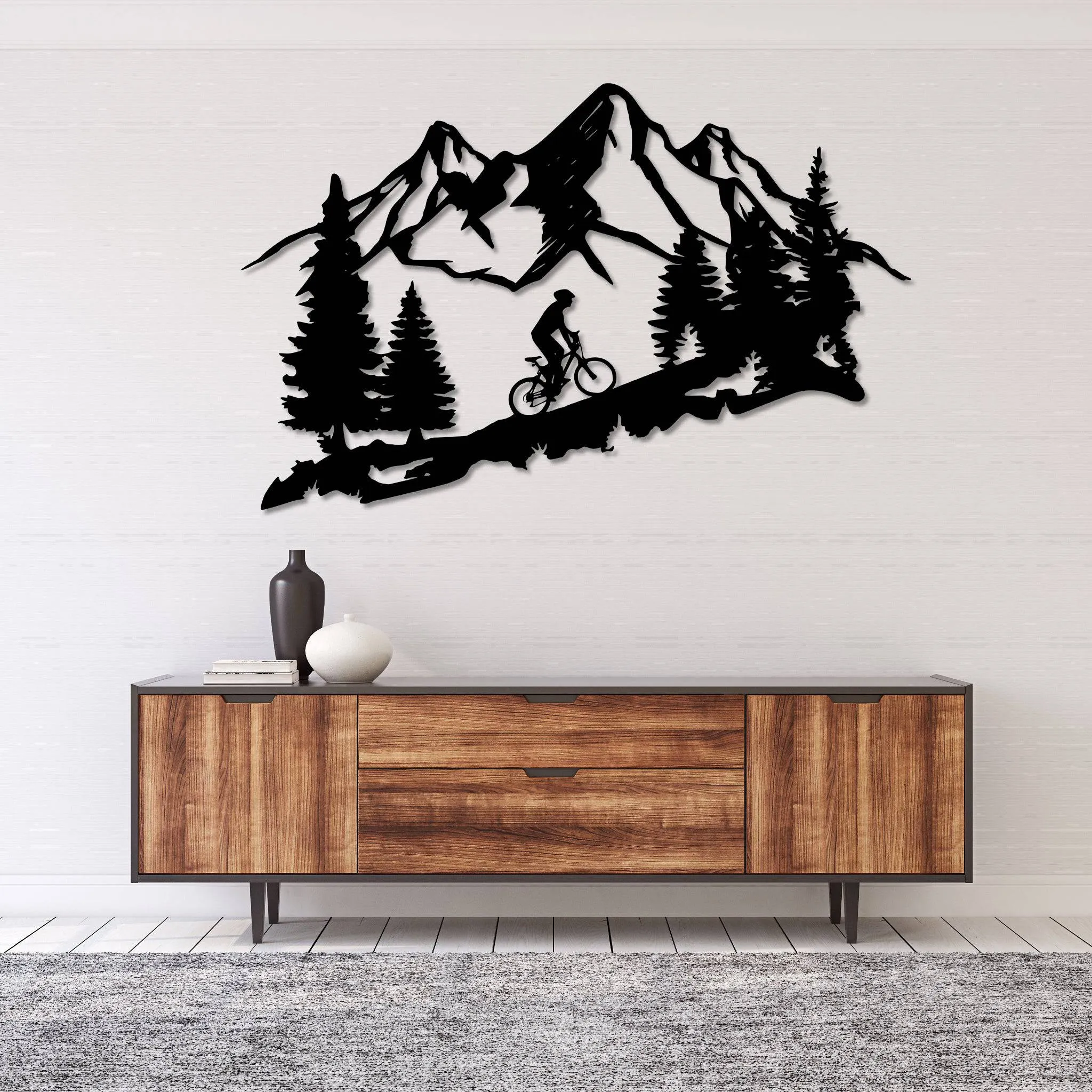 Standing Mountain Biker - Metal Wall Art